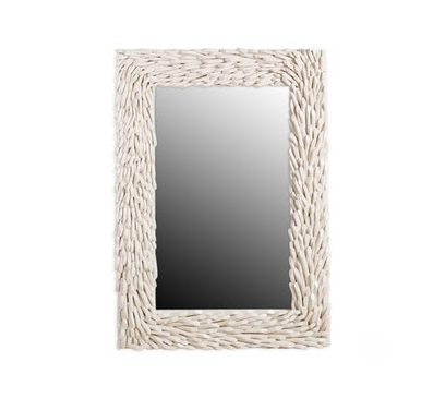 Teak Branch Rectangular Mirror 39' White