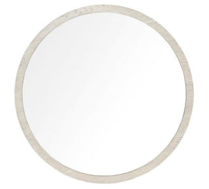 white round wood mirror